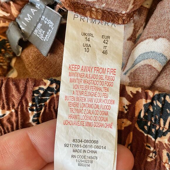 Primark Boho Floral Brown Wide Leg Casual Pants 10 - Picture 4 of 9